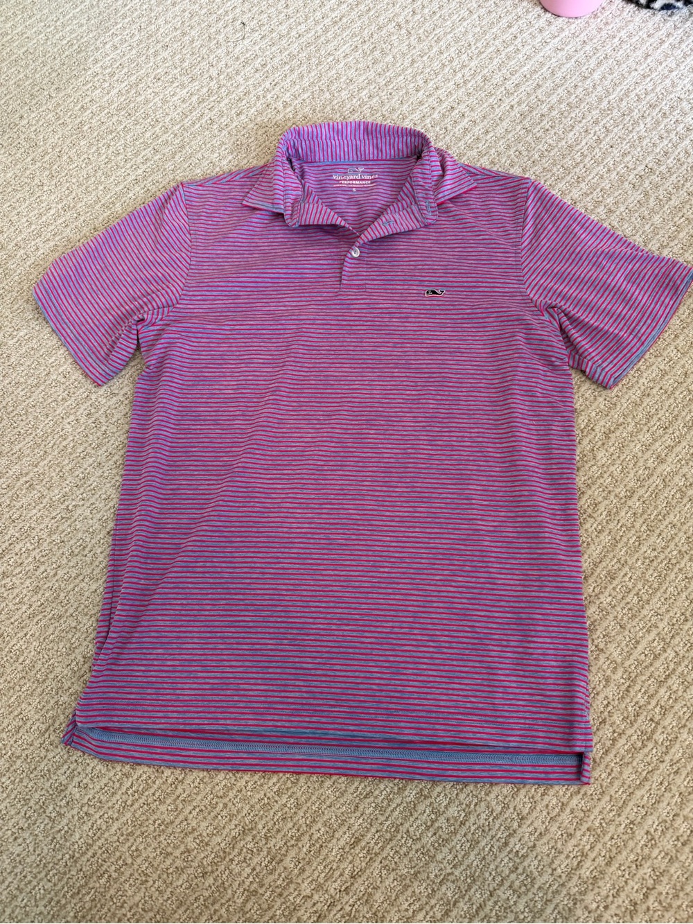 Vineyard Vines Men’s Pink and Blue Striped Polo